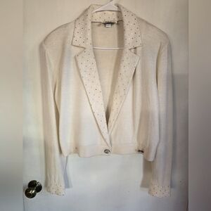 St. John By Marie White Knit Vintage 80s Elegant Evening Cream Women's Blazer